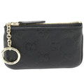 Gucci Coin Case Key GG Emblem Pouch Grain Leather Black