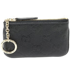 Gucci Coin Case Key GG Emblem Pouch Grain Leather Black