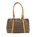 Fendi Zucchino Leather Canvas Beige Light Brown Handbag Black