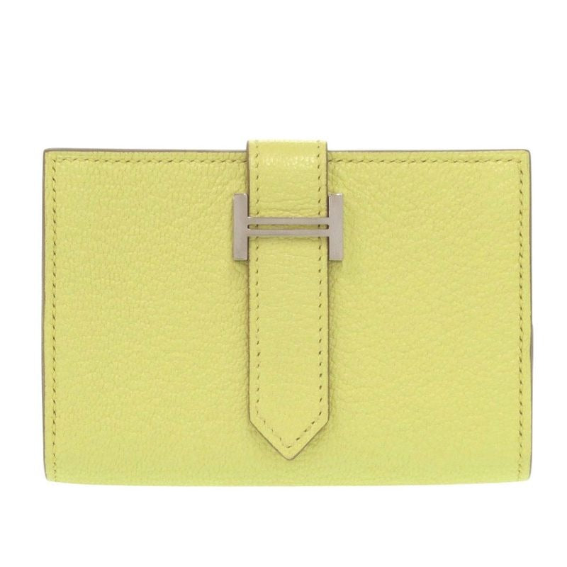Hermes Bearn Card Case Chevre Mizor Lime Stamped W Yellow 1650