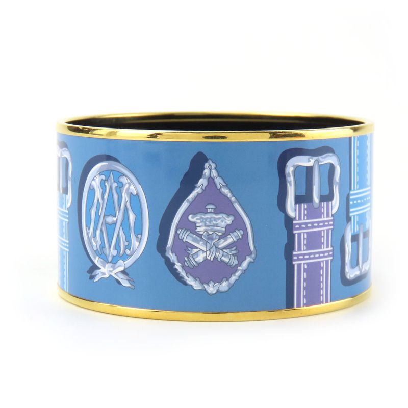 Hermes Bracelet Emile TGM Metal Cloisonne Blue Multicolor Gold Hardware Bangle — view 5