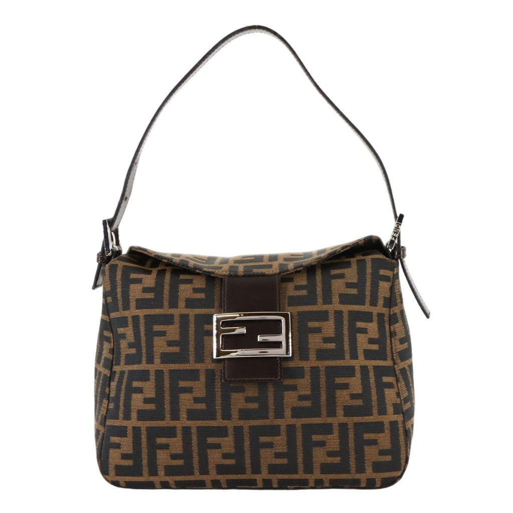 Fendi Zucca Mamma Baguette Shoulder Bag Canvas Leather Brown