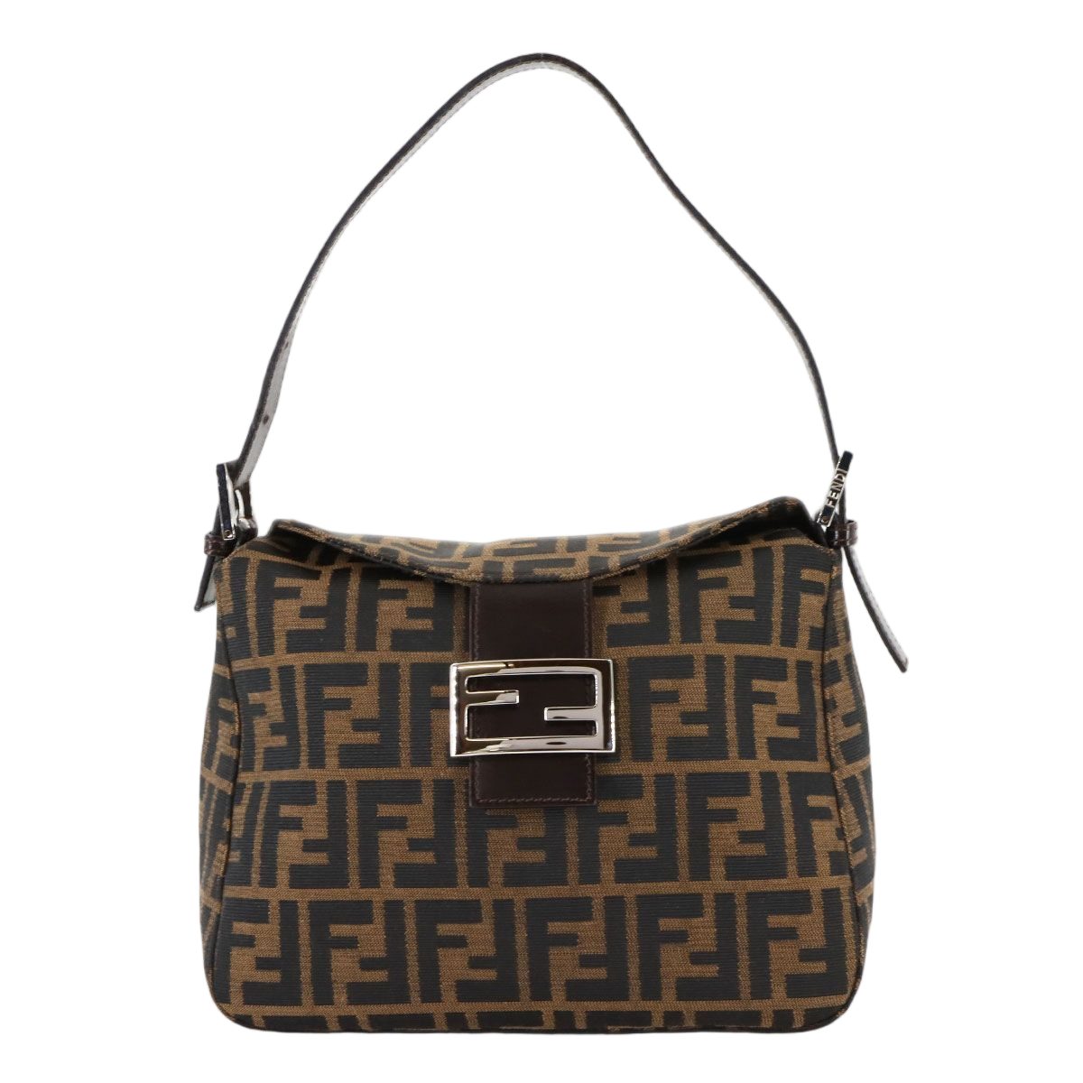 Fendi Zucca Mamma Baguette Shoulder Bag Canvas Leather Brown