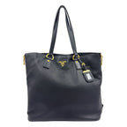 Prada Vitello Daino Leather Black Tote Gold