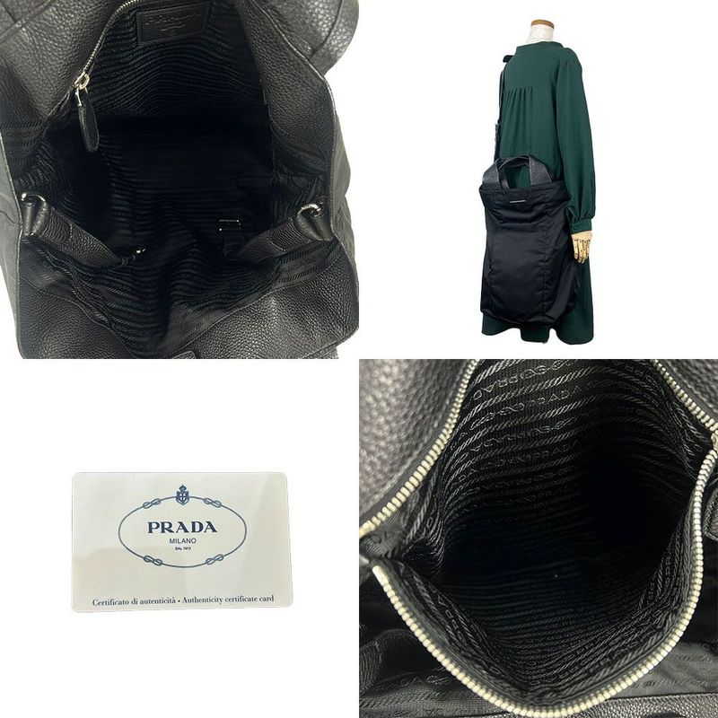 Prada 2-Way Tote Shoulder Bag Large Crossbody Nylon Blackblackleather Everyday — view 9