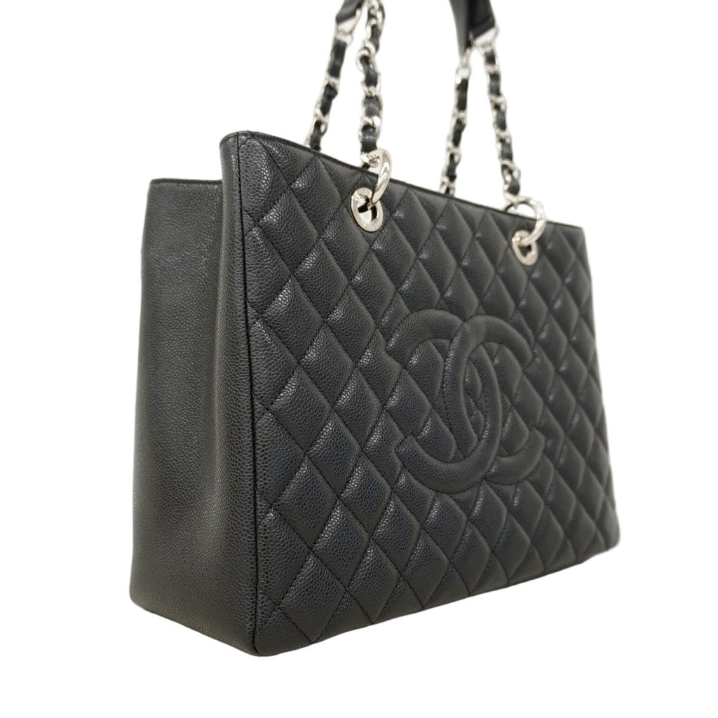Chanel Chain Tote Quilted Caviar Leather Black Silver — view 2