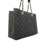 Chanel Chain Tote Quilted Caviar Leather Black Silver — view 2