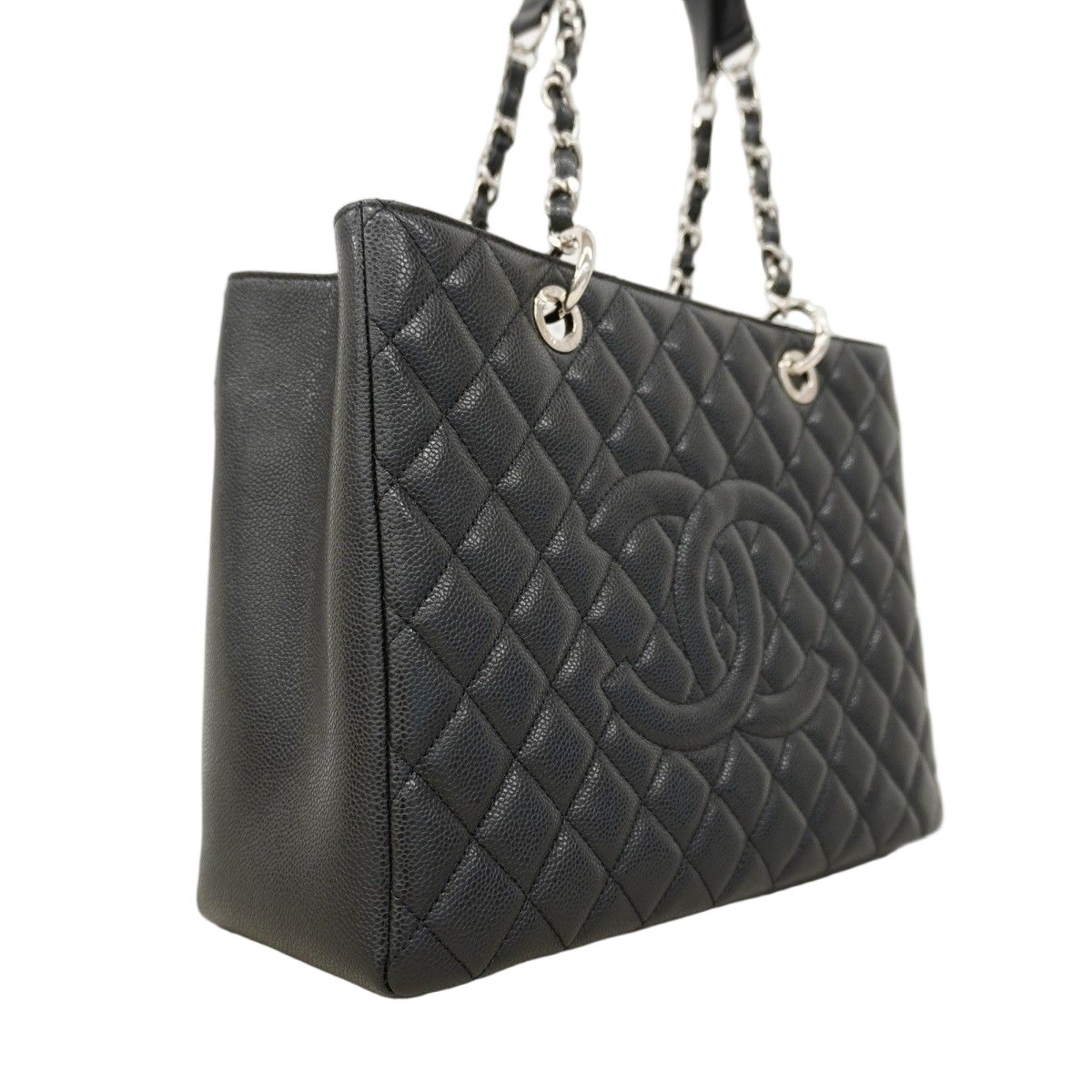 Chanel Chain Tote Quilted Caviar Leather Black Silver — view 2
