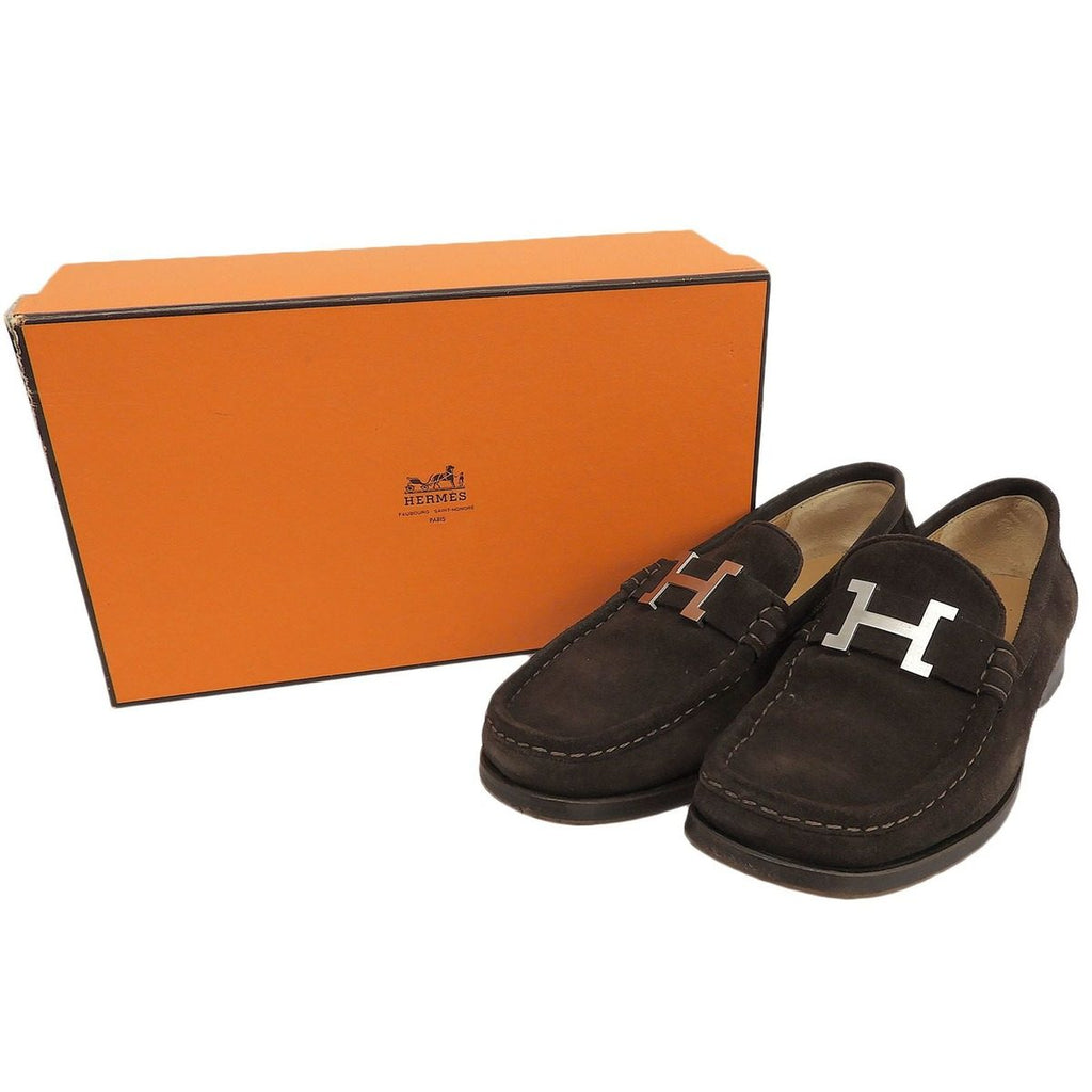 Hermes Constance Silver Hhardware Suede Leather Loafers Flat Shoes Brown 36 — view 2