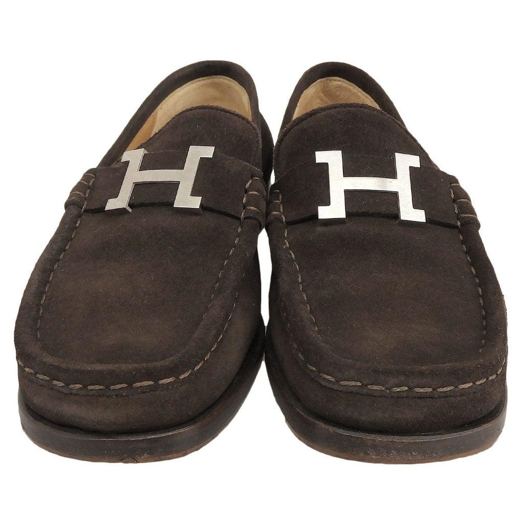 Hermes Constance Silver Hhardware Suede Leather Loafers Flat Shoes Brown 36 — view 4