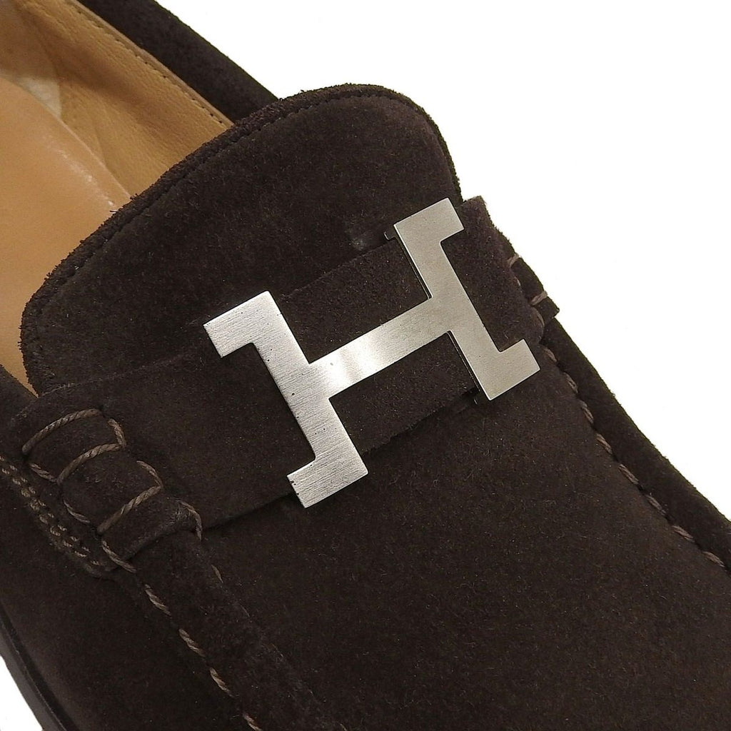 Hermes Constance Silver Hhardware Suede Leather Loafers Flat Shoes Brown 36 — view 7