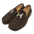 Hermes Constance Silver Hhardware Suede Leather Loafers Flat Shoes Brown 36