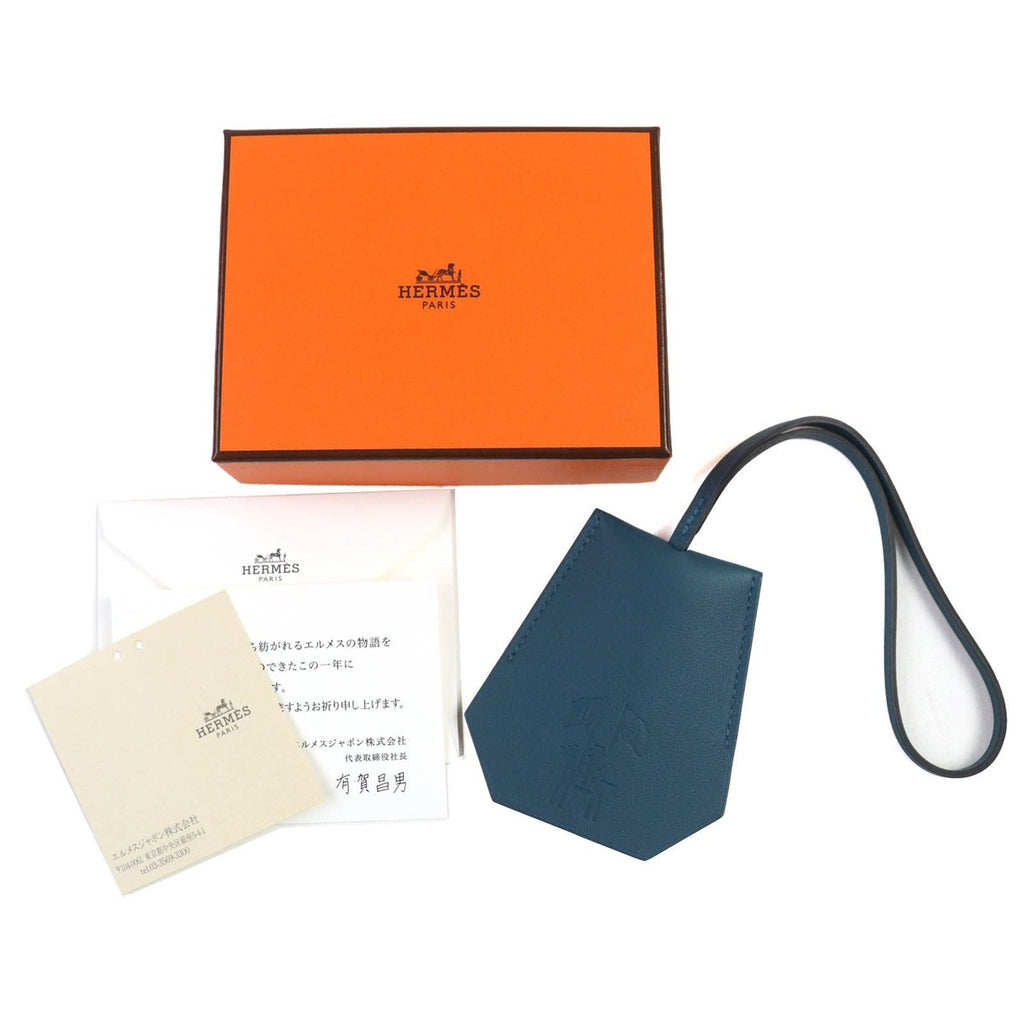 Hermes Leather Year'S Key Crochette Bag Charm Navy — view 2