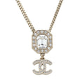 Chanel CC Logo Rhinestone Faux Pearl Necklace