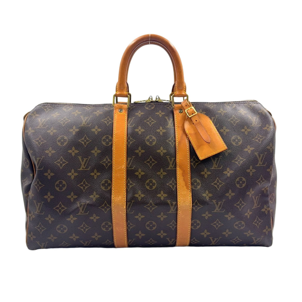 Louis Vuitton Keepall 45 Monogram Leather Brown Boston Bag Gold