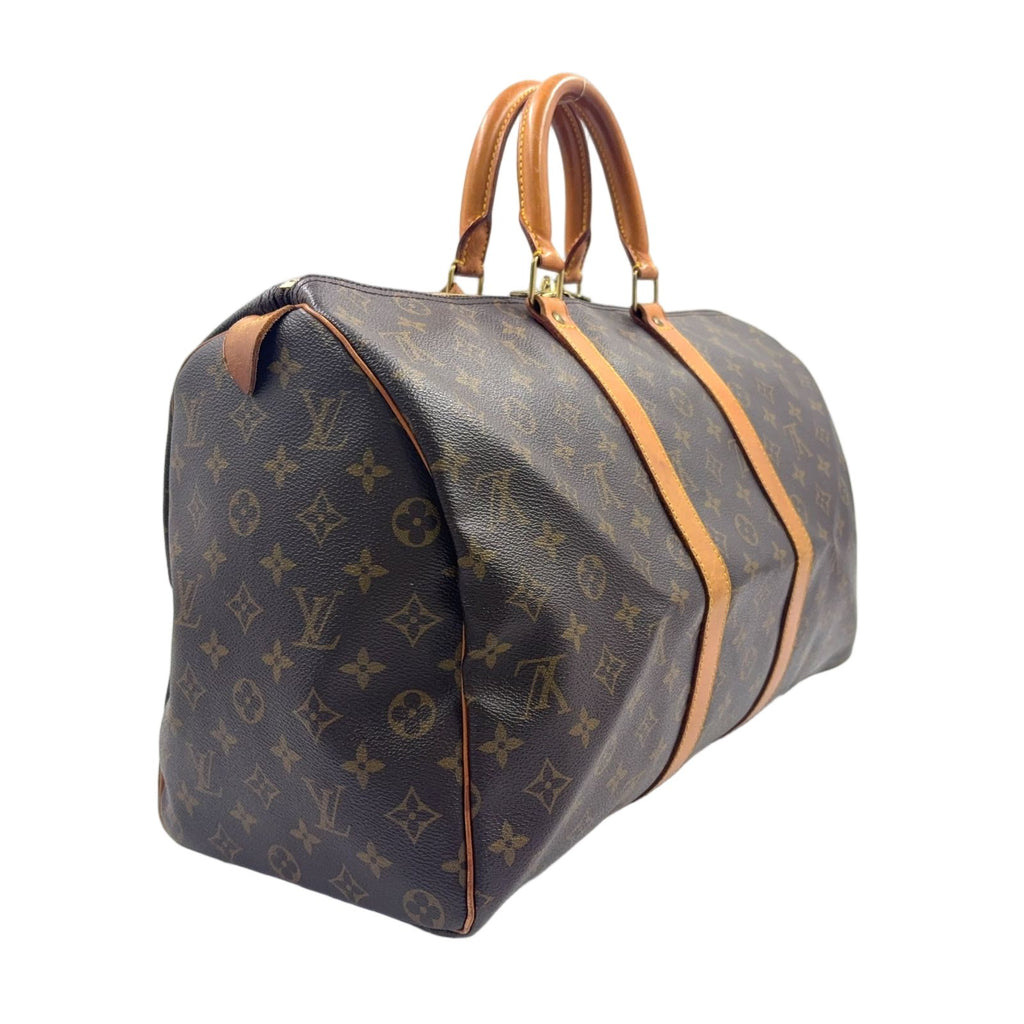 Louis Vuitton Keepall 45 Monogram Leather Brown Boston Bag Gold — view 2