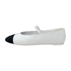 Chanel Flat Shoes Leather Fabric White Black Mary Jane Coco Mark Ballet — view 3
