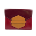 Hermes Faco Box Calf Beige Bordeaux Red Clutch Gold