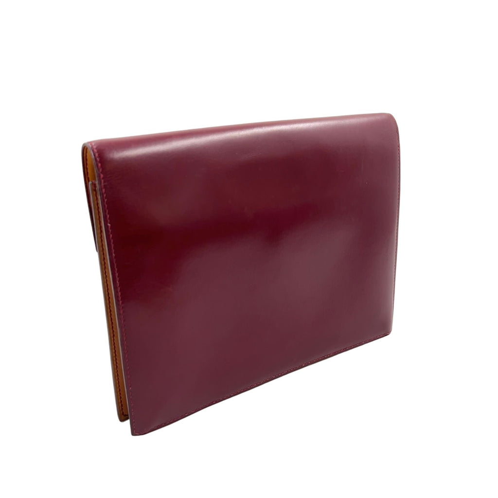 Hermes Faco Box Calf Beige Bordeaux Red Clutch Gold — view 2