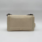 Chanel Shoulder Bag Boy Stitch CC Logo Leather Ivory with Shield Silver — view 2