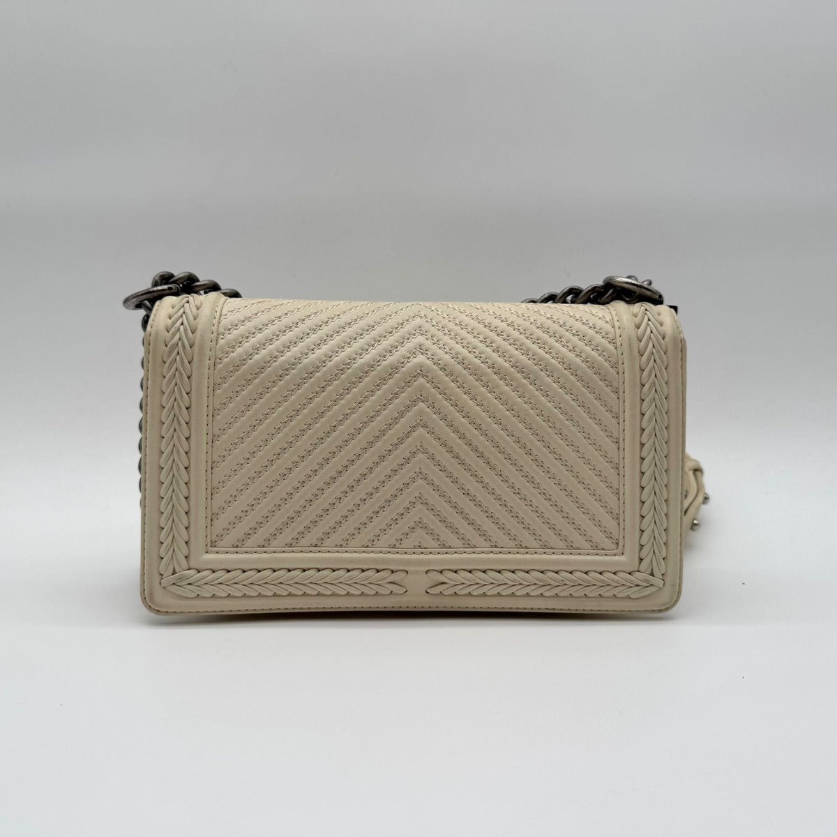 Chanel Shoulder Bag Boy Stitch CC Logo Leather Ivory with Shield Silver — view 2