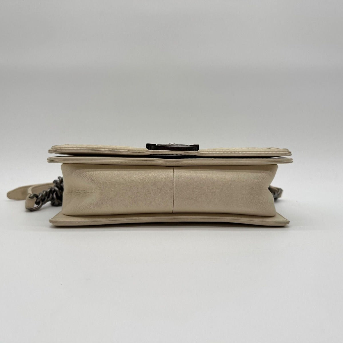 Chanel Shoulder Bag Boy Stitch CC Logo Leather Ivory with Shield Silver — view 6