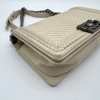 Chanel Shoulder Bag Boy Stitch CC Logo Leather Ivory with Shield Silver — view 7