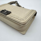 Chanel Shoulder Bag Boy Stitch CC Logo Leather Ivory with Shield Silver — view 8