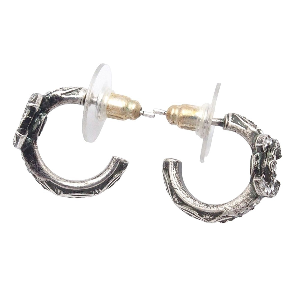 Chanel Hoop Earrings CC Logo Silver Metal — view 2