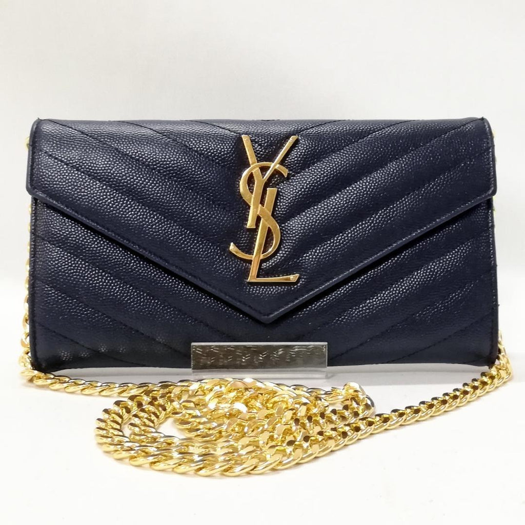 Saint Laurent Long Wallet Matelasse Flap Stitch Caviar Leather