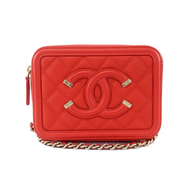 Chanel CC Filigree-mini Chain Shoulder Bag Red Caviar Leather — view 2