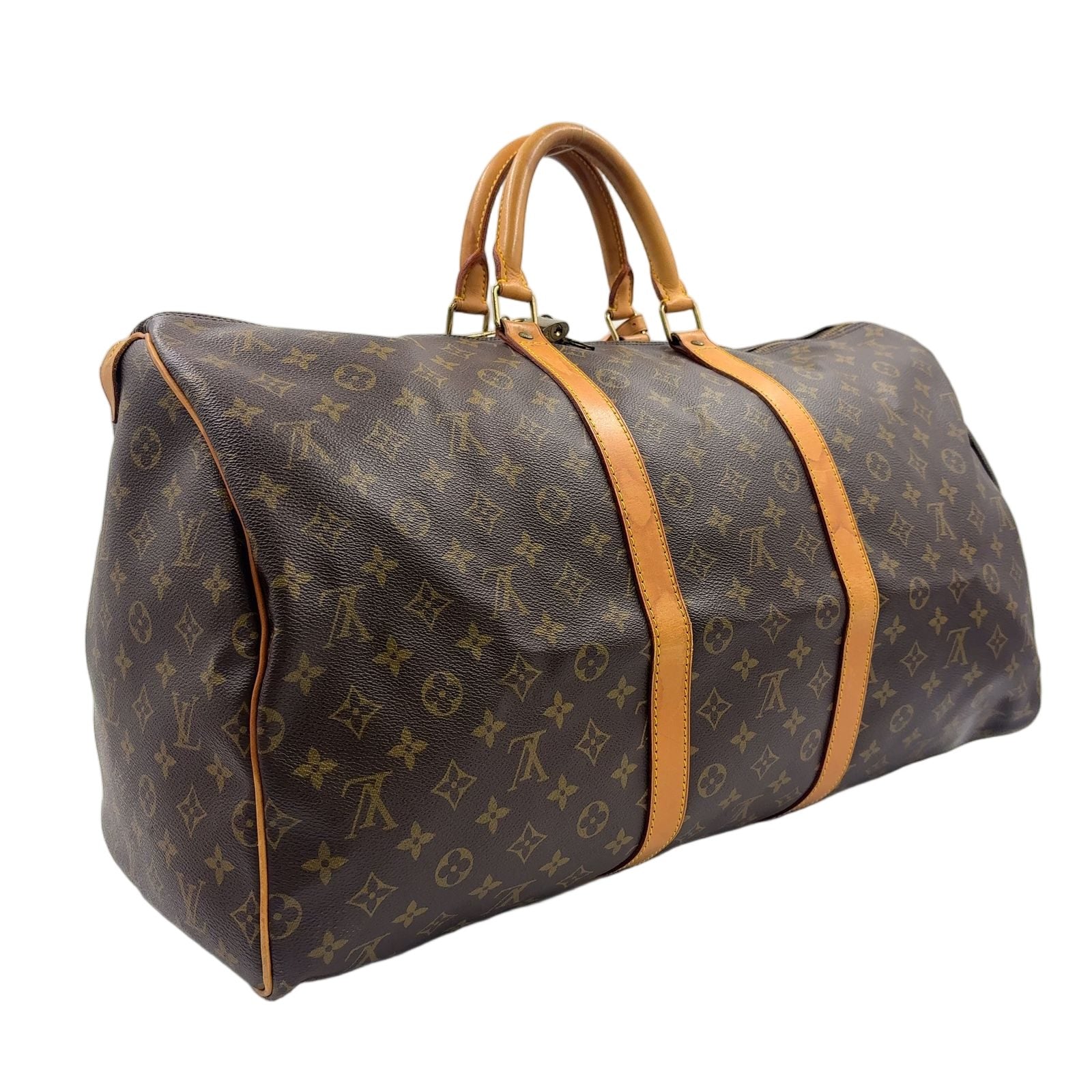 Louis Vuitton Keepall 55 Monogram Leather Brown Boston Bag Gold — view 2