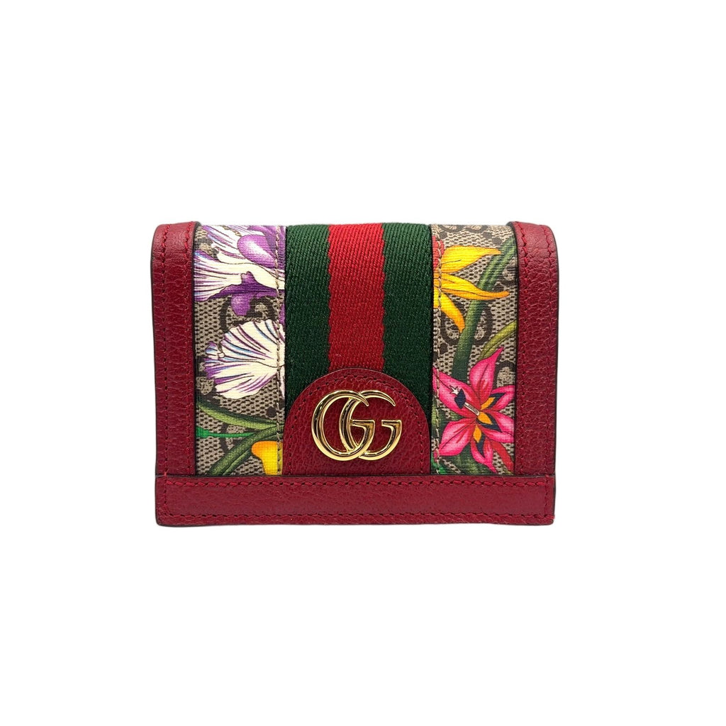 Gucci Ophidia GG Flora Supreme Bifold Leather Multicolor Red Wallet Gold