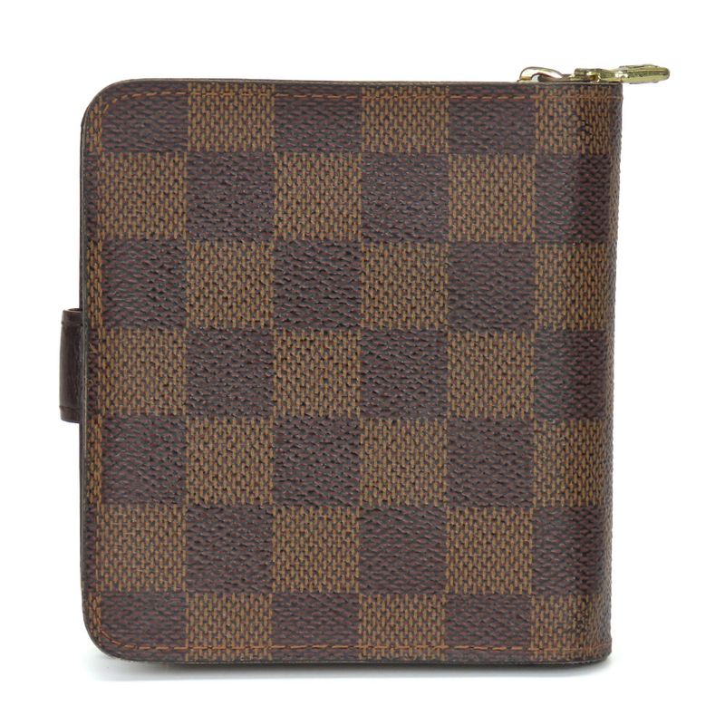 Louis Vuitton Bifold Wallet Compact Zip Damier Ebene Brown Gold Hardware — view 3