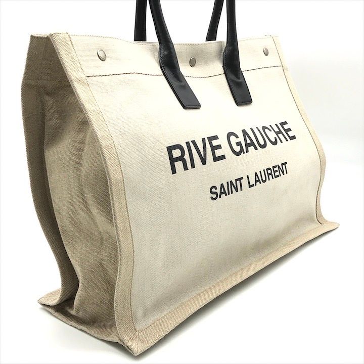Saint Laurent Rive Gauche Canvas Leather Tote Beige Large Capacity Travel — view 2