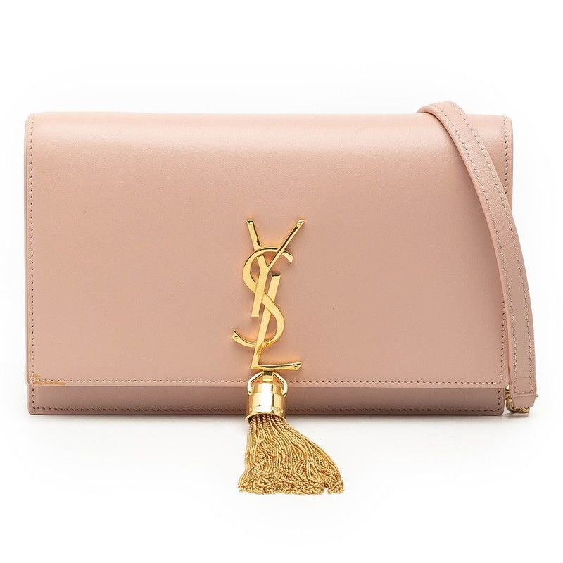 Saint Laurent YSL Logo Chain Wallet Shoulder Bag Pink Leather