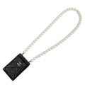 Chanel Card Case Holder Pass Black Gold Coco Mark Quilted Pearl