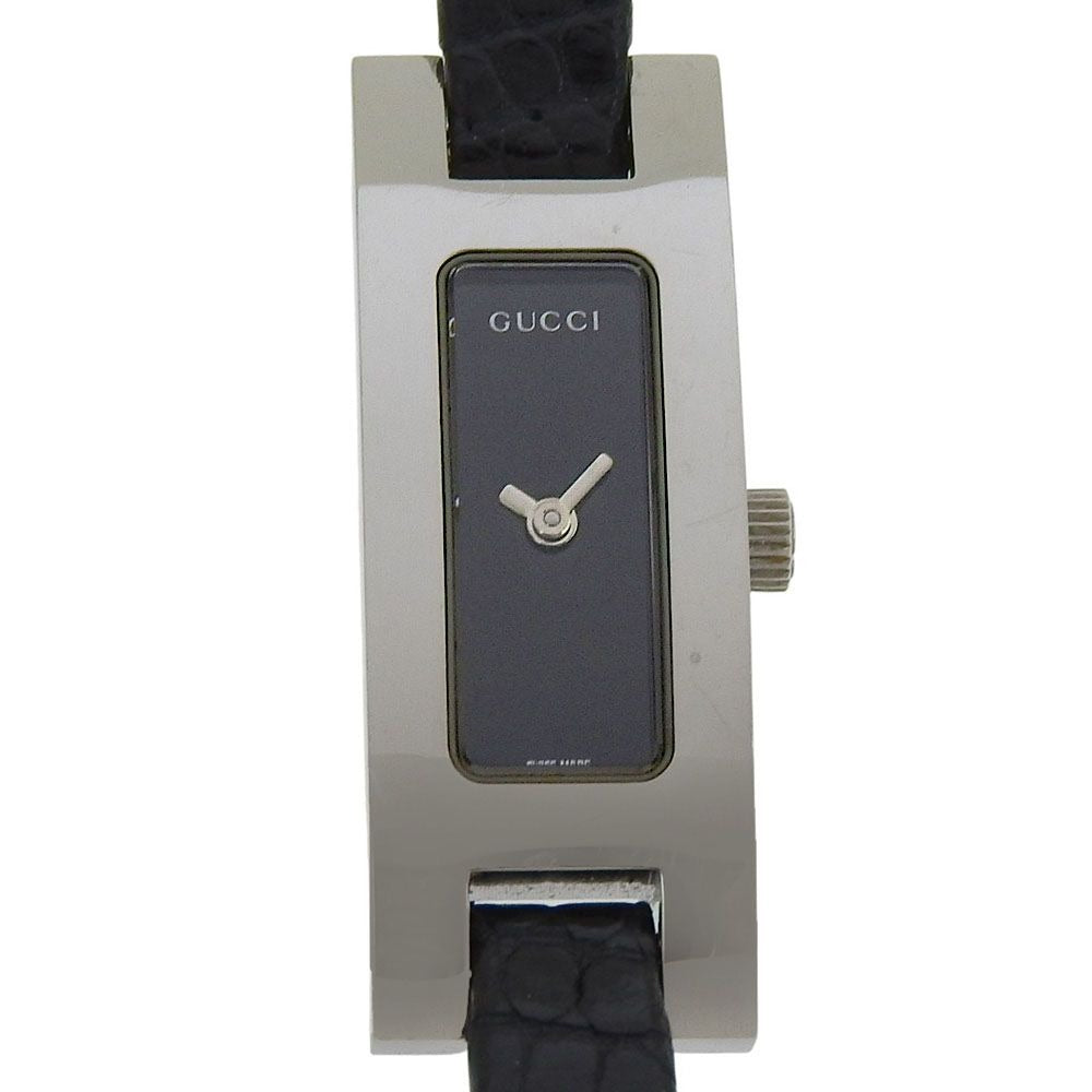 Gucci Stainless Steel Leather Quartz Analog Display Black Dial Watch