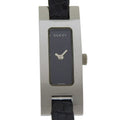 Gucci Stainless Steel Leather Quartz Analog Display Black Dial Watch