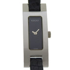 Gucci Stainless Steel Leather Quartz Analog Display Black Dial Watch