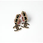 Chanel Earrings Gold Black Pink Coco Mark Hoop