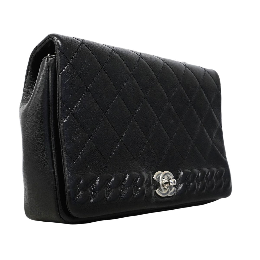 Chanel Shoulder Bag Quilted Leather Black Silver — view 2