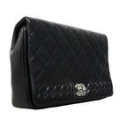 Chanel Shoulder Bag Quilted Leather Black Silver — view 2