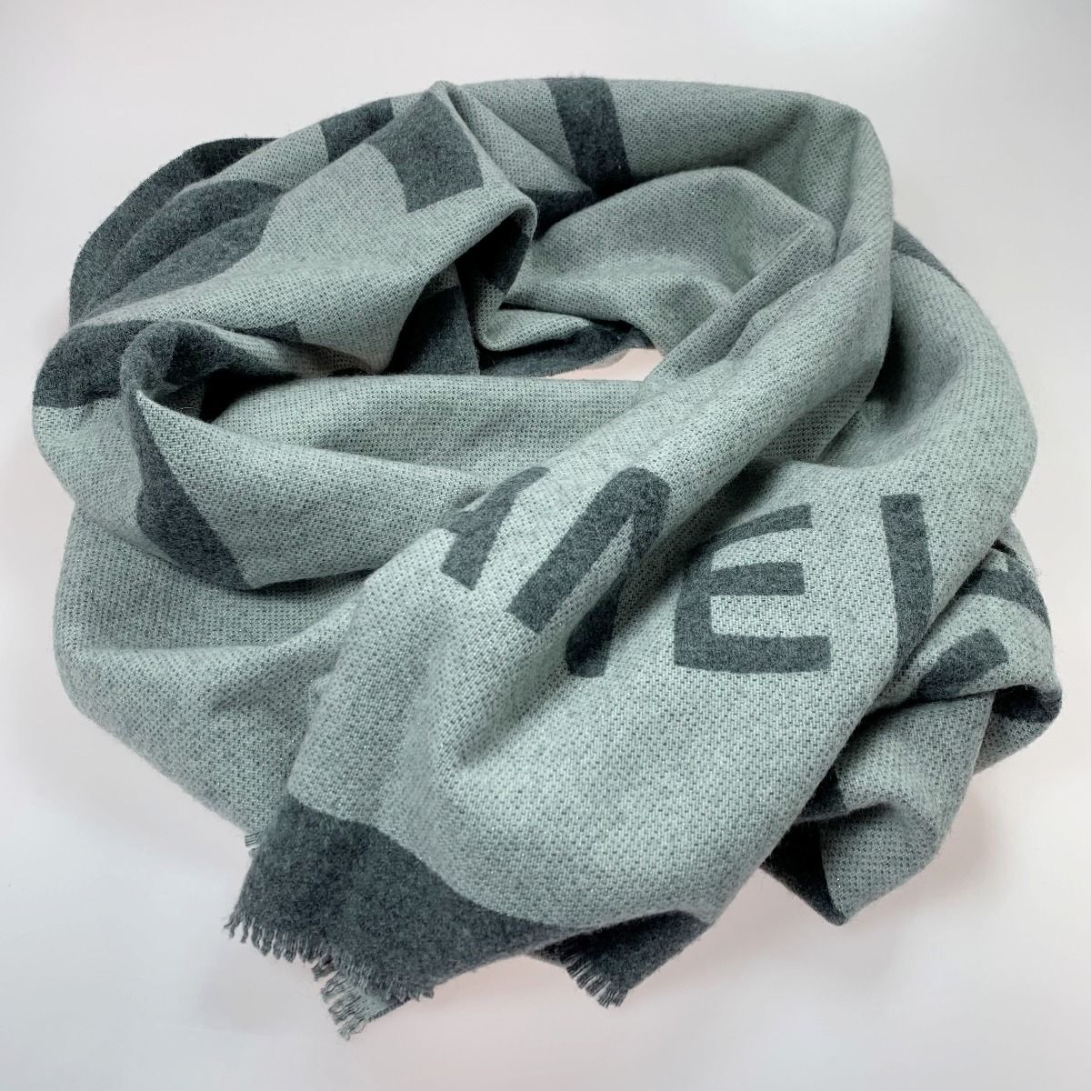 Chanel Coco Mark Large Gray Cashmere Silk Stole Shawl — view 6