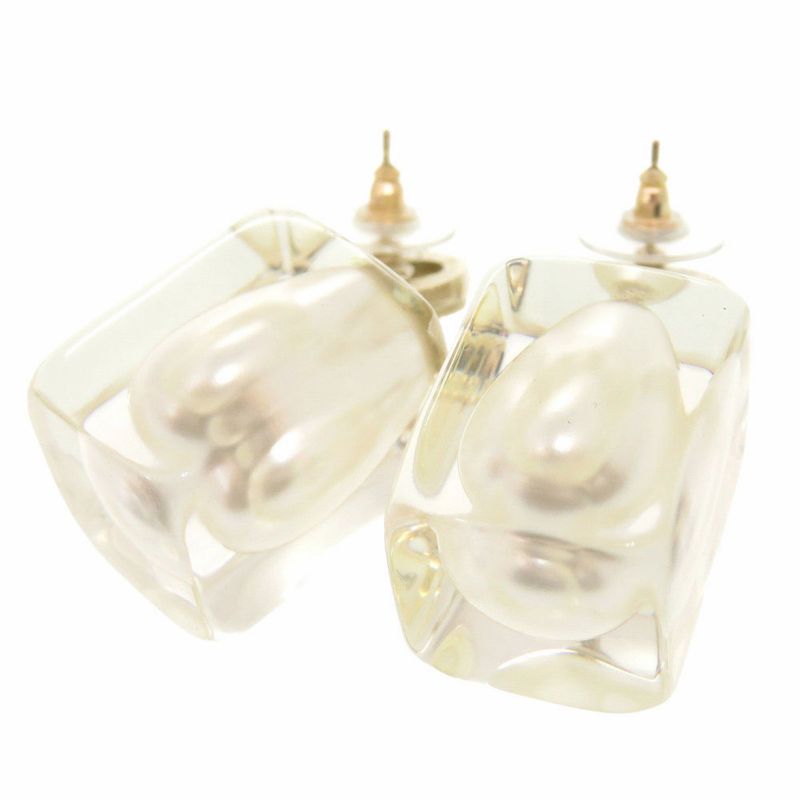 Chanel Coco Mark Faux Pearl Plastic Stone Gold Earrings 0563 — view 7