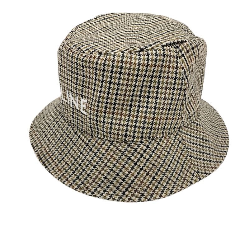 Celine Hat Wool Brown Logo Houndstooth Bucket — view 2