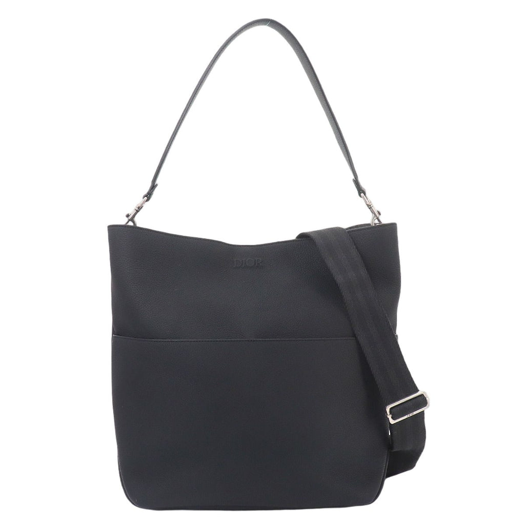 Dior Vertical Hobo 2-Way Tote Shoulder Bag Leather Black
