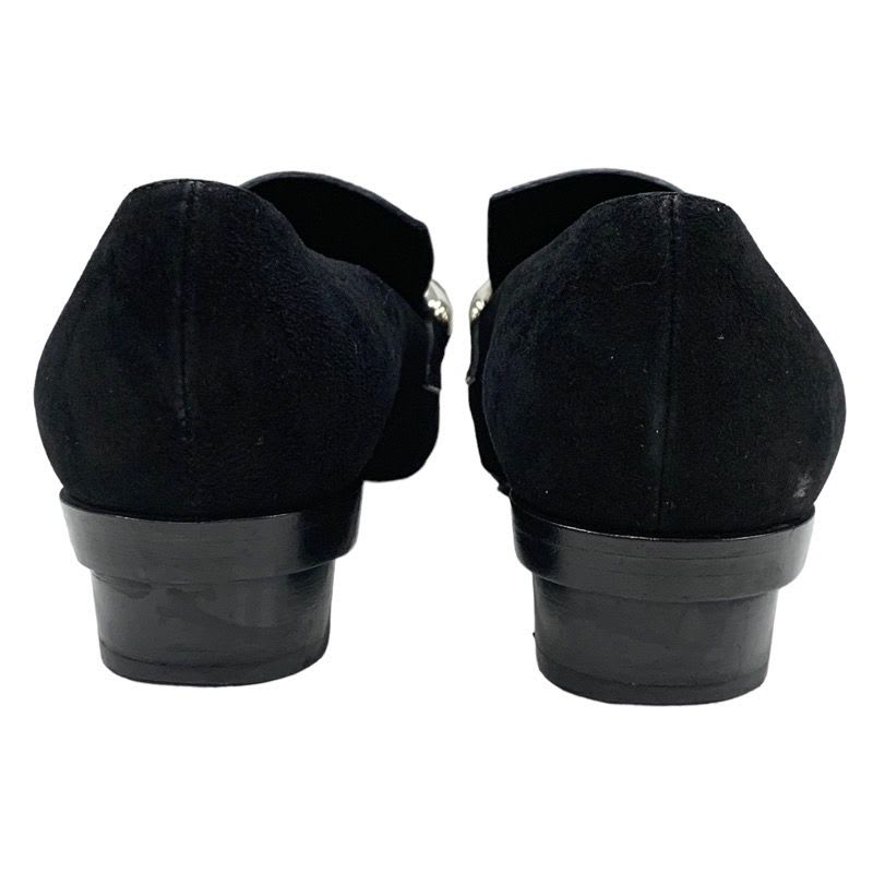 Hermes Loafers Leather Shoes Suede Black Silver Round Studs Flat — view 5