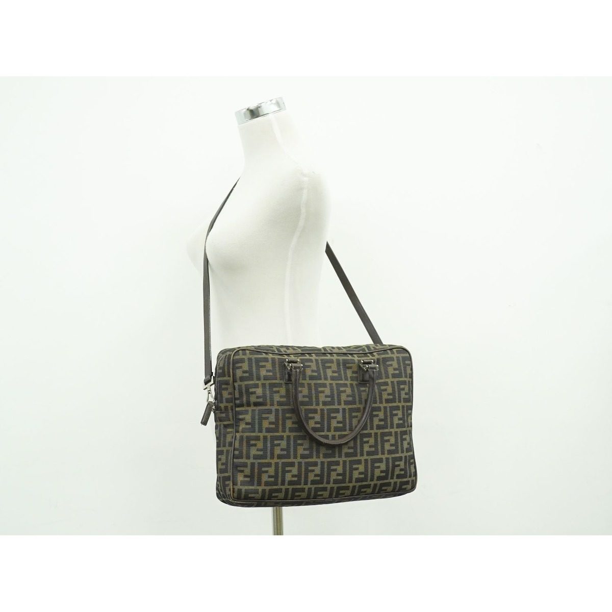 Fendi Zucca 2-Way Business Shoulder Bag Canvas Brown — view 6