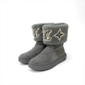 Louis Vuitton Snow Drop Line Monogram Short Boots Shoes Suede Mouton Gray Shearling